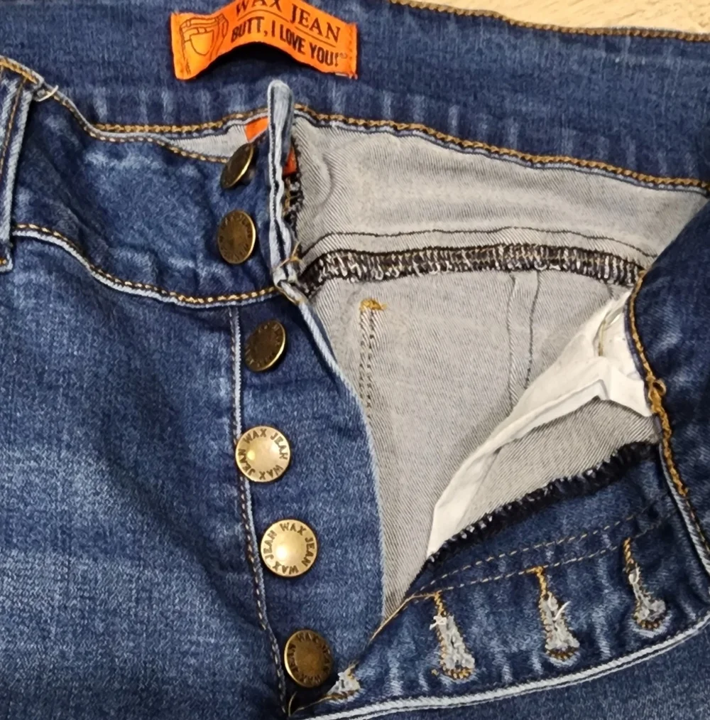 Wax Jean Button Fly Blue Jeans
